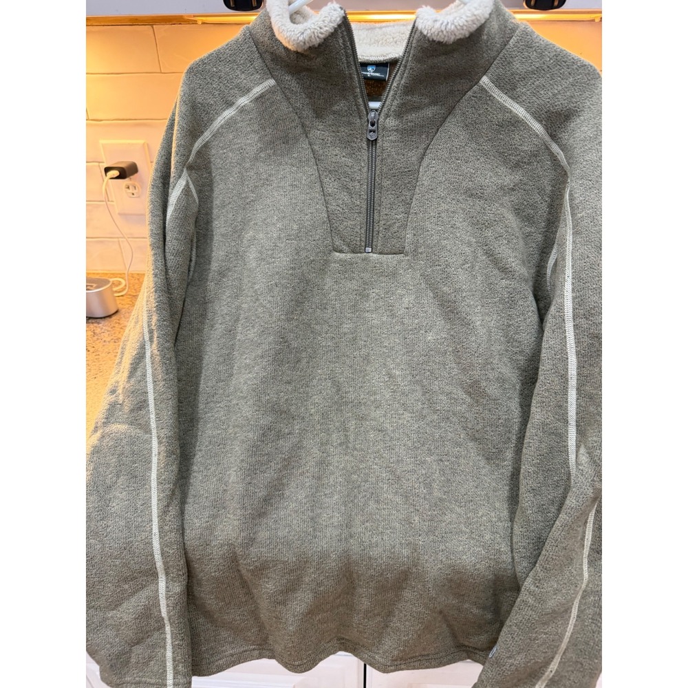 Kuhl Mens Fleece Quarter‎ Zip Pullover Sweater Taupe Sherpa L